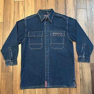 Y2K Paco Denim Button Down Shirt Men's Medium Embroidered‎